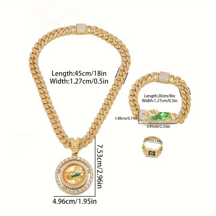 مجموعة أزياء الهيب هوب للرجال: قلادة وسوار وخاتم سانت جود - سبائك الزنك مع لهجات حجر الراين