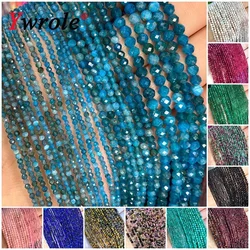 2 3 4MM Faceted Stone Beads Natural Apatite Agate Jade Amethyst Tourmaline Round Spacer Beads for Jewelry Making Diy Bracelet