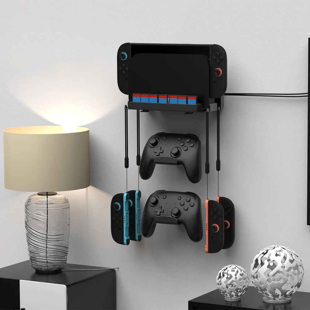 حامل وحدة التحكم مع فتحات لبطاقة الألعاب و4 منظم تخزين شماعات Joy-Con مع حامل وحدة تحكم لجهاز Nintendo Switch2