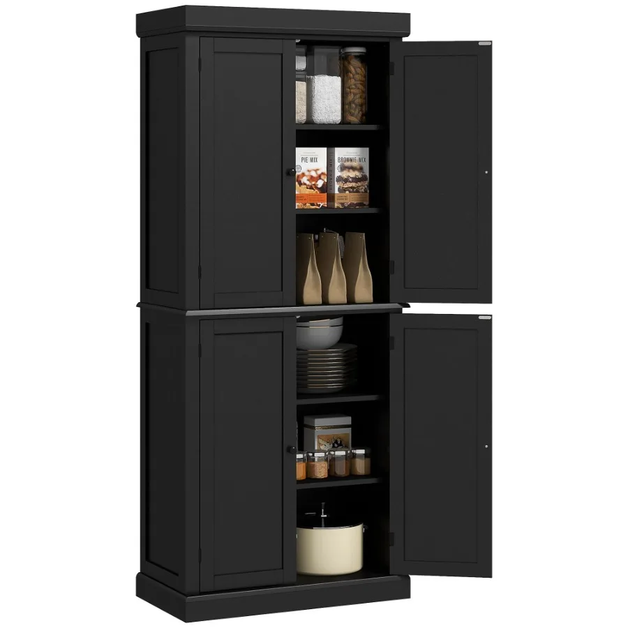 

HOMCOM 6Tier Pantry Haven: Modern Freestanding Storage Cabinet with Adjustable Shelves Sleek Black
