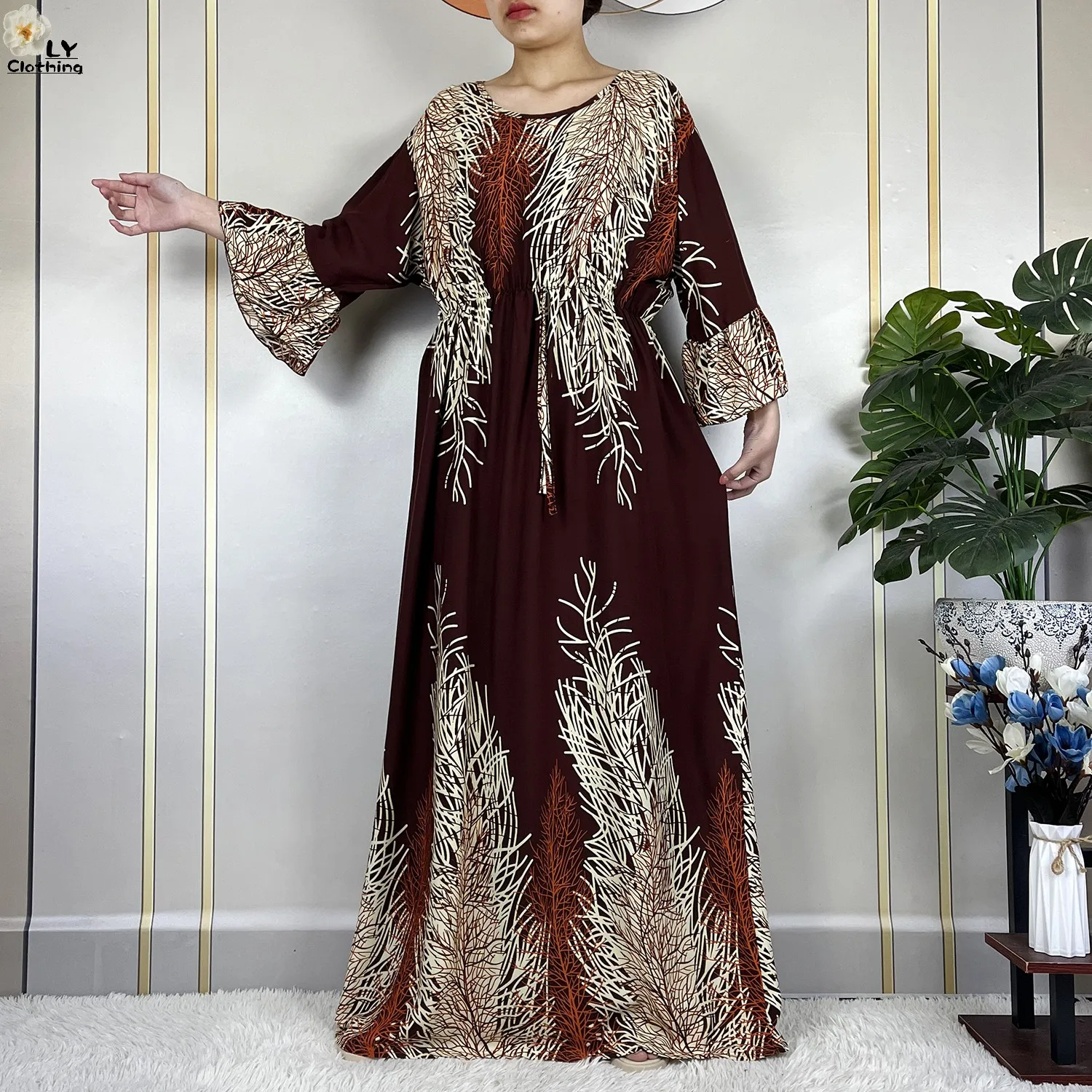 2024 New Dubai Fashion Print Femme Long Sleeve Loose Cotton African Dashiki Elegant Women Abaya Islam Maxi Summer Casual Dresses