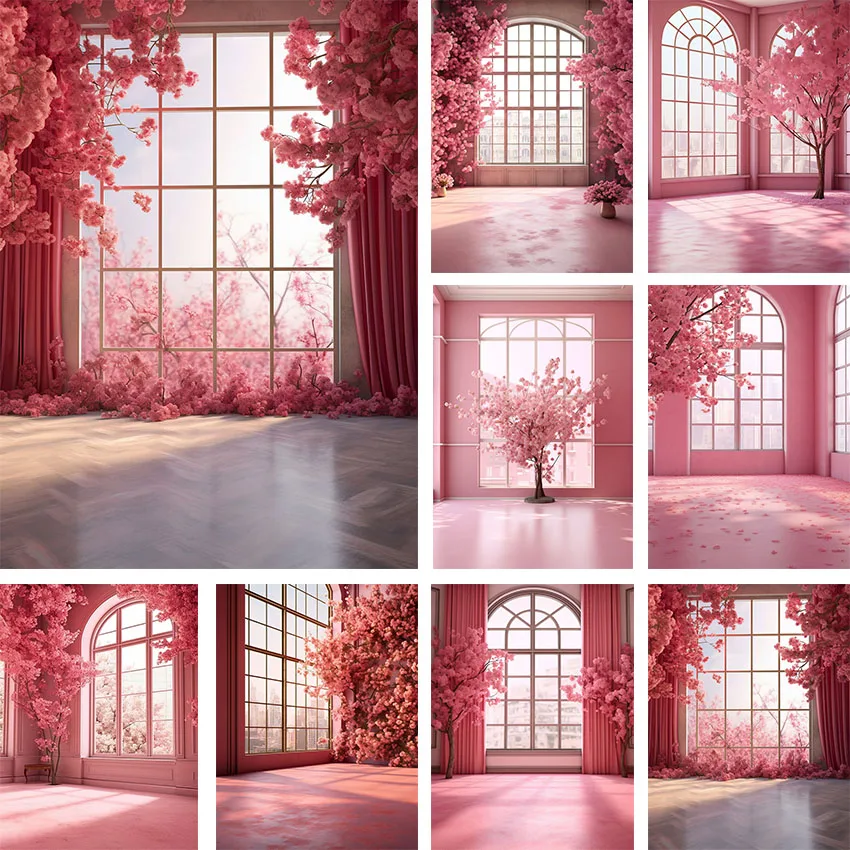 Mehofond Photography Background Spring Pink Indoor Window Floral Birthday Wedding Maternity Portrait Decor Backdrop Photo Studio