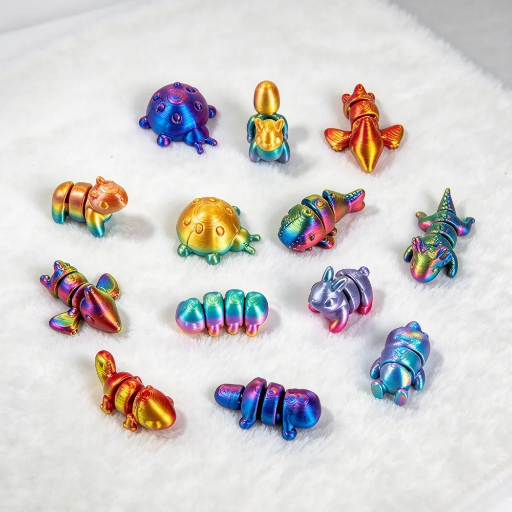10-30Pcs 3D Printed Cute Toys Mini Colorful Multi-Jointed Animal Figurines Toys Office Desktop Decorations Stress Relief Gifts
