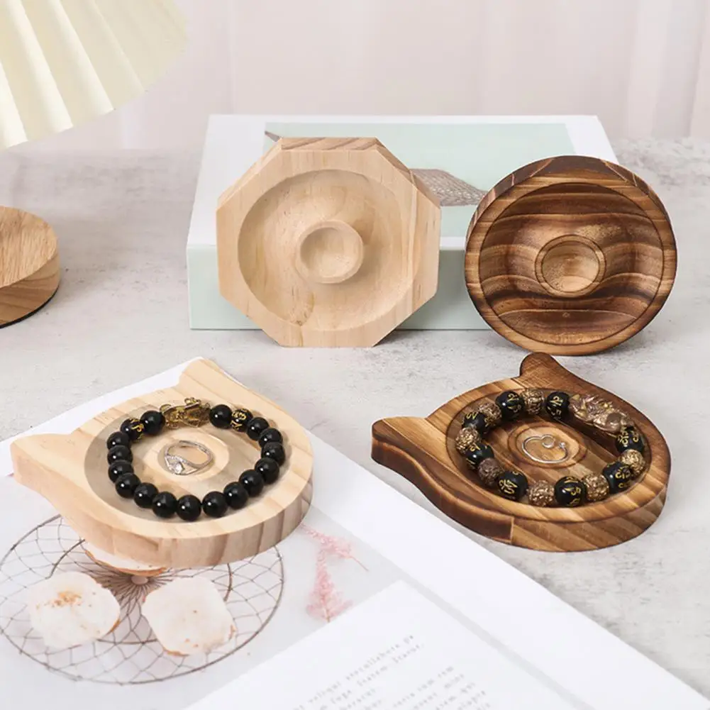 Wooden Bracelet Holder Round Square Rectangle Solid Wood Beaded Bracelet Bangle Jewelry Organizer Display Stand Plate