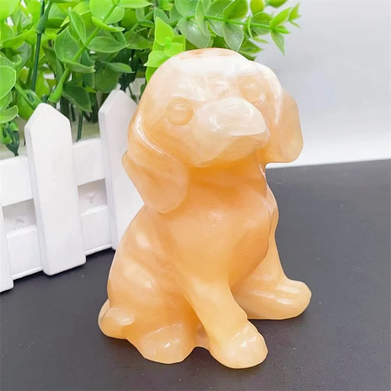 

Natural Yellow Calcite Cartoon Dog Carving Cute Animal Healing Energy Stone Fashion Home Decoration Gift Ornaments 1Pcs