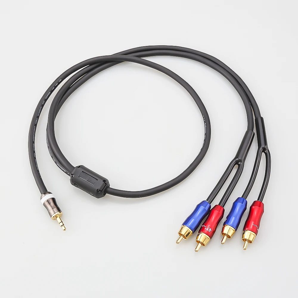 

HIFI Shielded aux Input 3.5mm Output Splitter Stereo Audio Cable Out 3.5mm Male to 4 RCA Male in Dual Speaker Cord 1 in 2 out