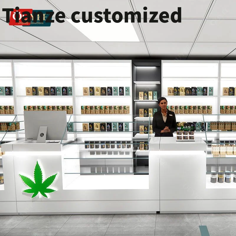 

Customized-High Quality Countertop Display Lock Wall Shelf Display Glass Dispensary Retail Showcases Smoke Shop Custom