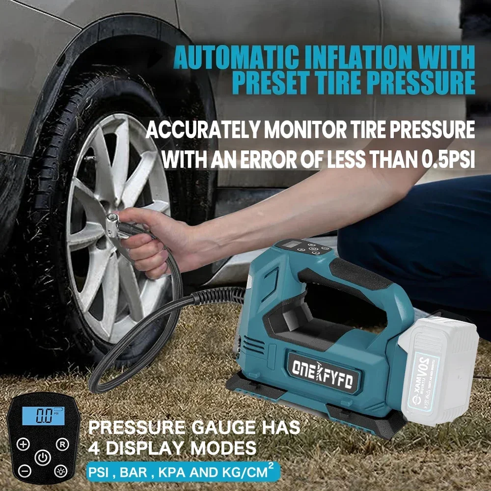 Portable Digital Air Pump Tire Inflator Cordless Compressor Digital Car Tyre Inflator with Indicator Tool For 18v Makita Battery