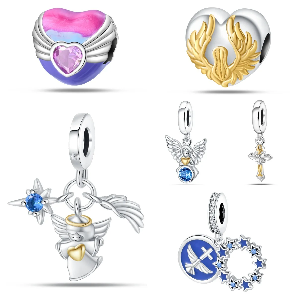

High-quality Silver Religious Angel Cross Charm Pendant Beads DIY Light Luxury Bracelet Accessories for Ladies