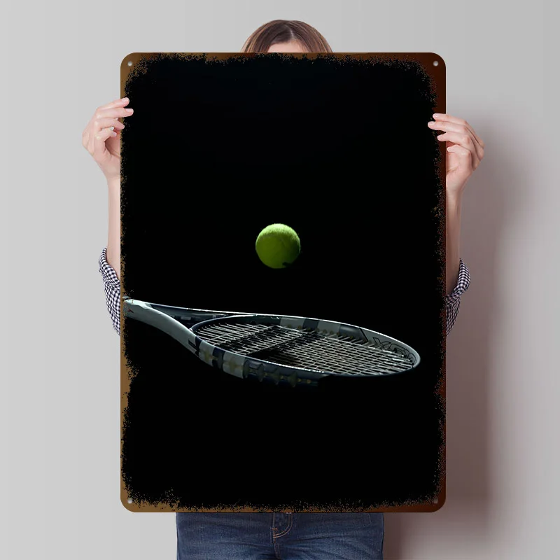 Tennis Ball and Racket Metal Poster Customized Wall Art Retro Vintage Metal Tin Signs for Modern Home Decoration Ornaments House