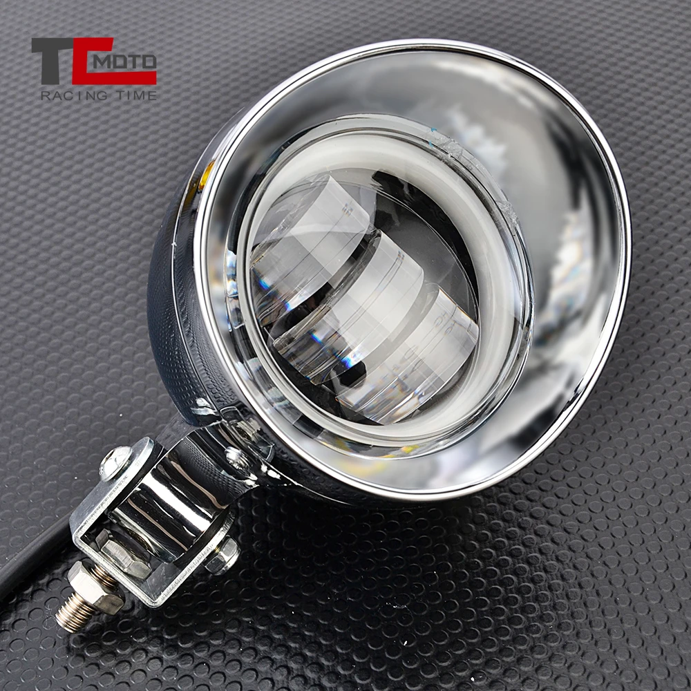 Motorcycle LED Front Headlight Cafe Racer Spot Fog Light Angel Eye For Harley Softail Bobber Chopper Cruisers Touring Custom view 3