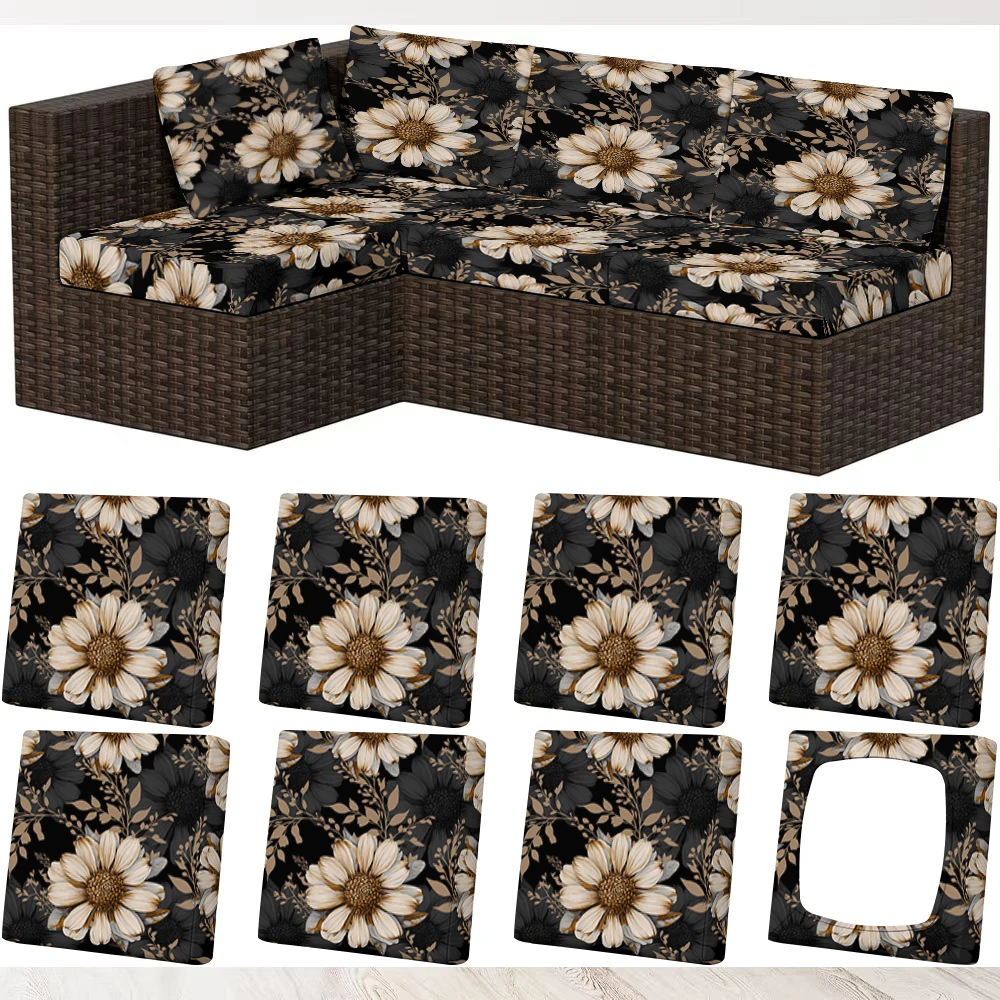 Summer Outdoor Sofa Cover, Floral Printed Milk Silk Couch Slipcover, Universal for Living Room Bedroom Garden