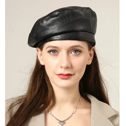 PU Leather Beret Caps New Fashion Men Women Beret Hat Unisex Beanies