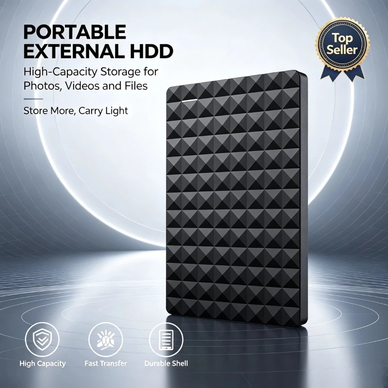 Slim Portable HDD, 2.5", USB 3.0 High Transfer, External Game Media Data Drive, 4TB/2TB/1TB/500GB.