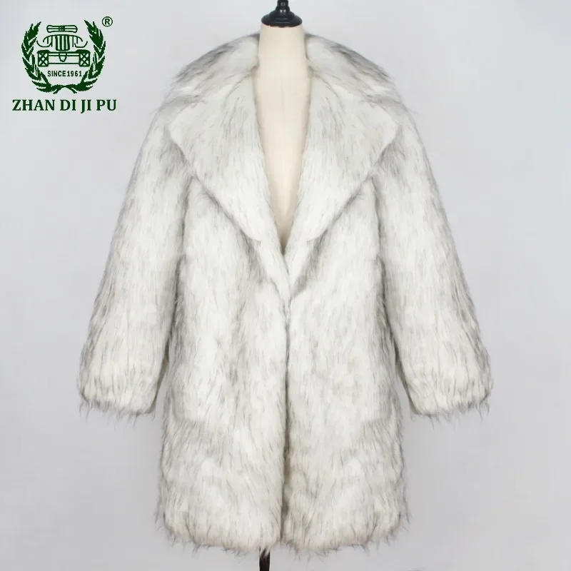 

Autumn Mens Coats Lapel Collar Faux Fur Long Coat Thicken Warm Fashion Casual Streetwear Cardigan White Fax Fur Coat Jackets