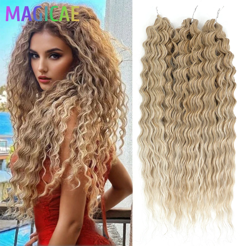 Ariel 3Pcs Rambut Kepang Crochet Oranye Coklat 24 Inci 300 Gram Gelombang Air Dalam Twist Rambut Keriting Pirang Piano Serat Tahan Panas Ombr