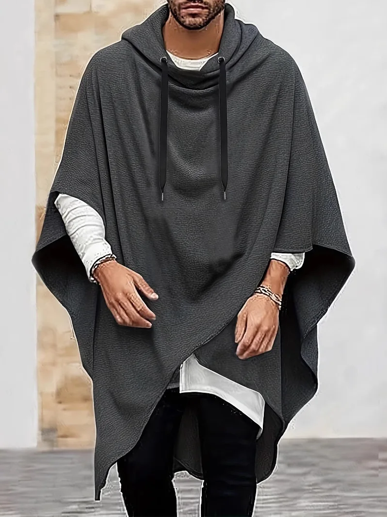 

Men's Faionable Loose Casual Hooded Windbreaker Streetwear Autumn Winter Coat Duster Top Youth ort Sve Mid-Length