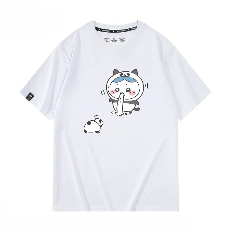 Chiikawa Hachiware Panda Outfit Graphic T Shirt Unisex Cotton Loose Cute Cartoon Casual Short Sleeve Tops