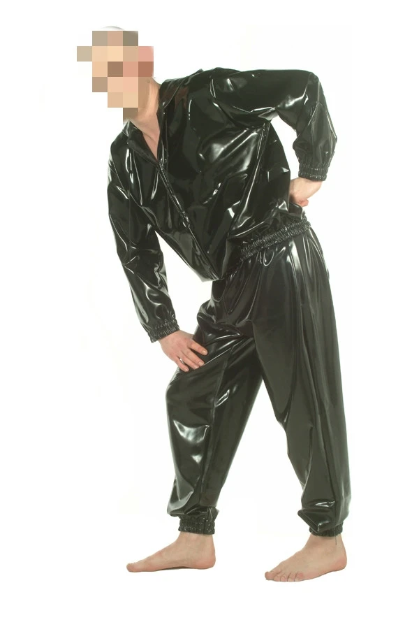 100 % neuer Latexmantel aus Gummi für Herren, lockere Jacke, Hose, cooler schwarzer Windjacke-Anzug, XS-XXL
