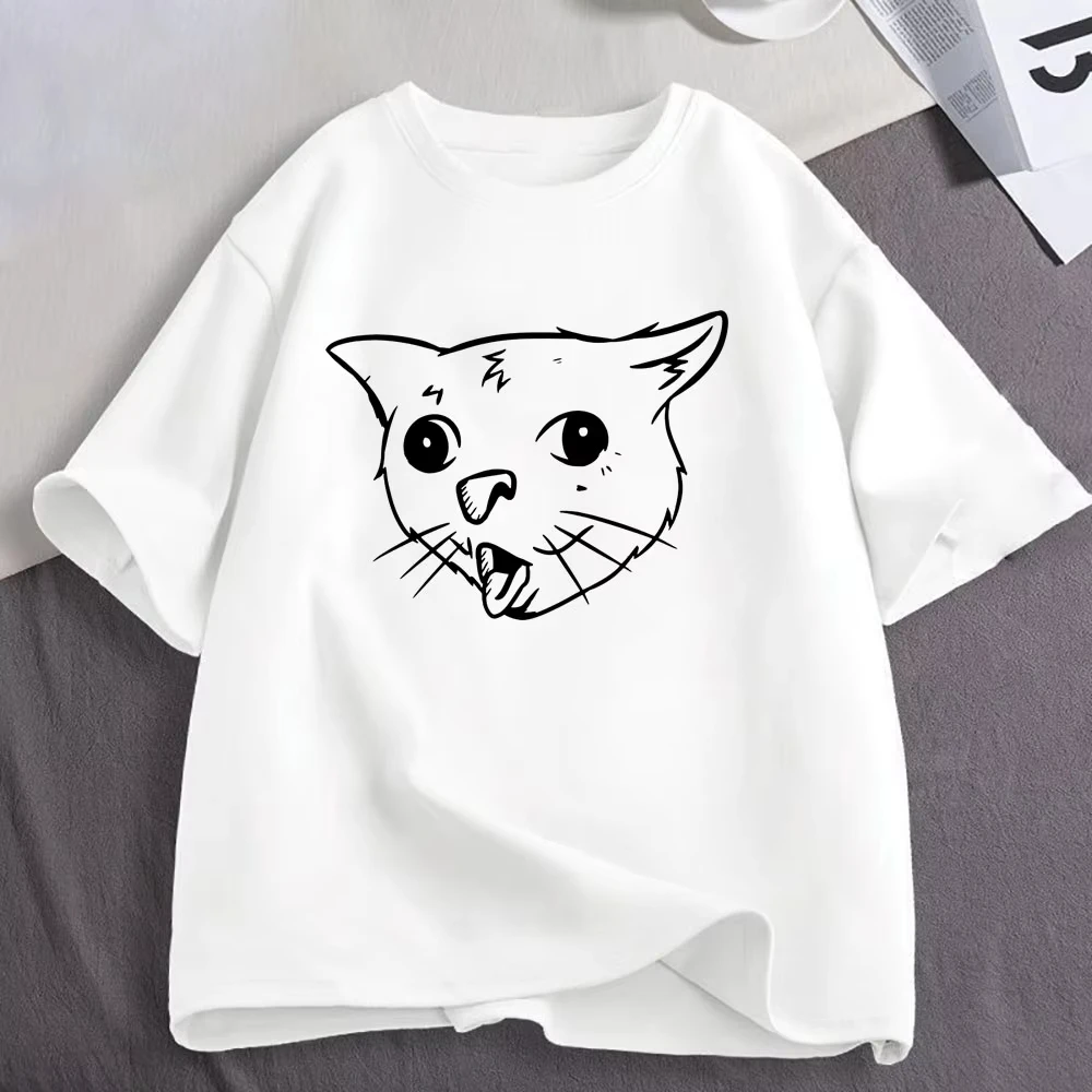 Coughing Cat Funny Meme Graphic T Shirts Men's Women Clothing Fashion Cotton Casual Oversized Short Sleeve T-shirts Streetwear