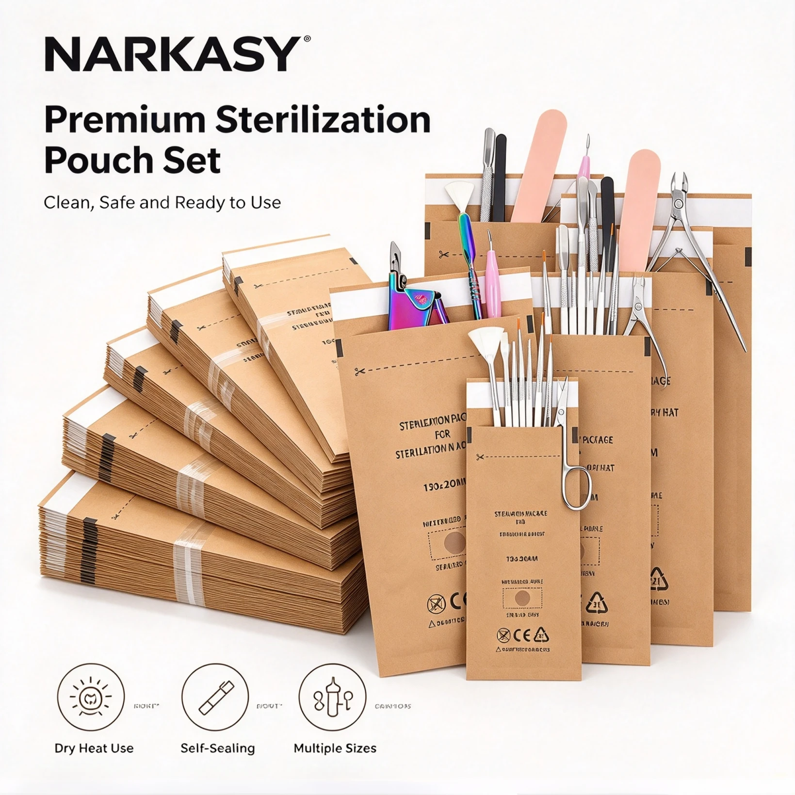 Self-sealing Sterilization Pouches for Dentist Tools, Autoclave Sterilizer Bags Cleaning Bags Sterilizer for Tattoo Dental Nail