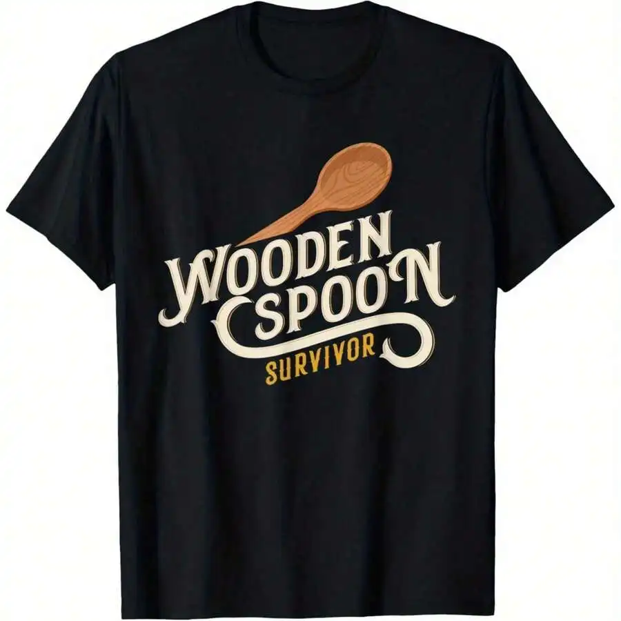 

Wooden Spoon Survivor Vintage Humor T-Shirt 100% Cotton Casual Tee