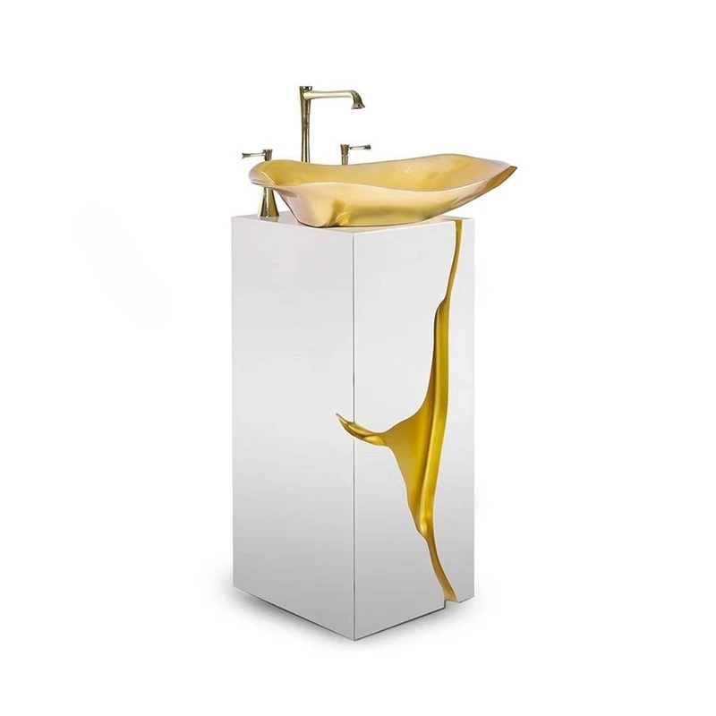 

Light luxury washbasin high-end design integrated column basin villa bathroom metal creative washbasin