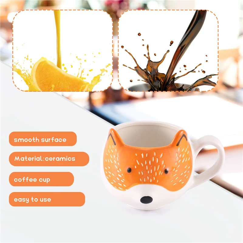 

FAAJ- Coffee Cup Cartoon Fox Shaped Cup Animal Pattern Home Kitchen Office Juice Milk Cup