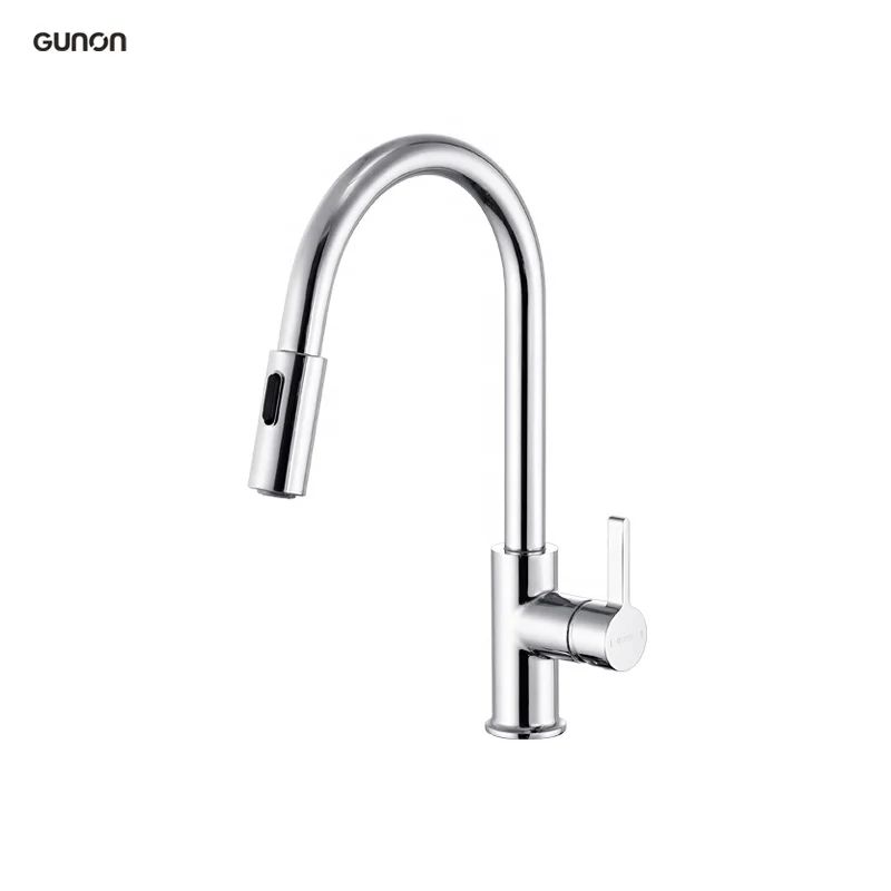 Newly Single Handle Single Hole Hotel Use Brushed Brass Kitchen Faucet with Pull Down Spray and Environmental Protection