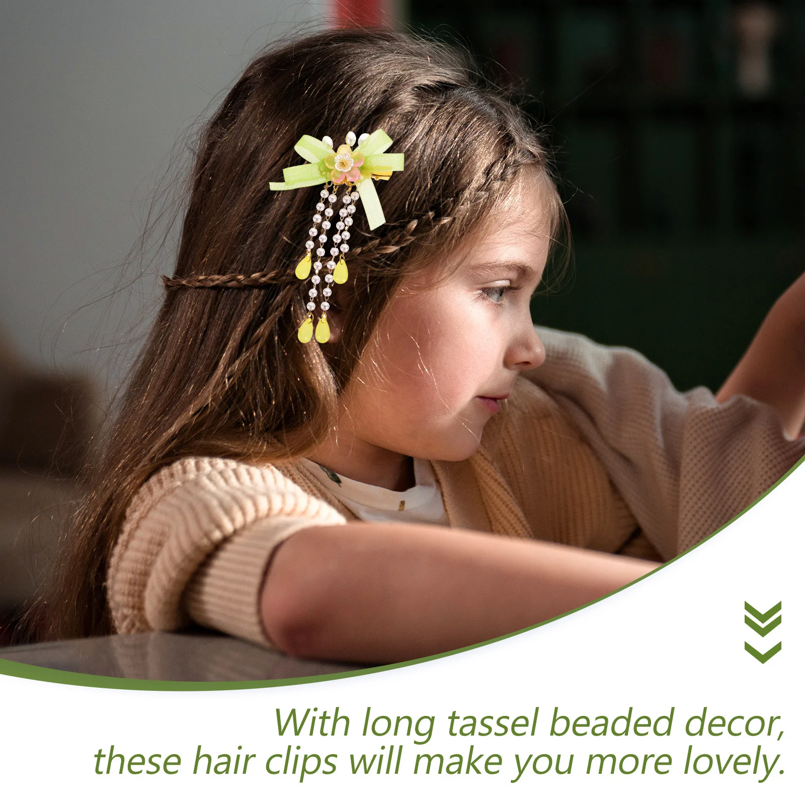 

2Pcs Chinese Style Flower Hairpins Tassel Hair Clips Dangle Beaded Barrettes for Women Retro Hair Accessories