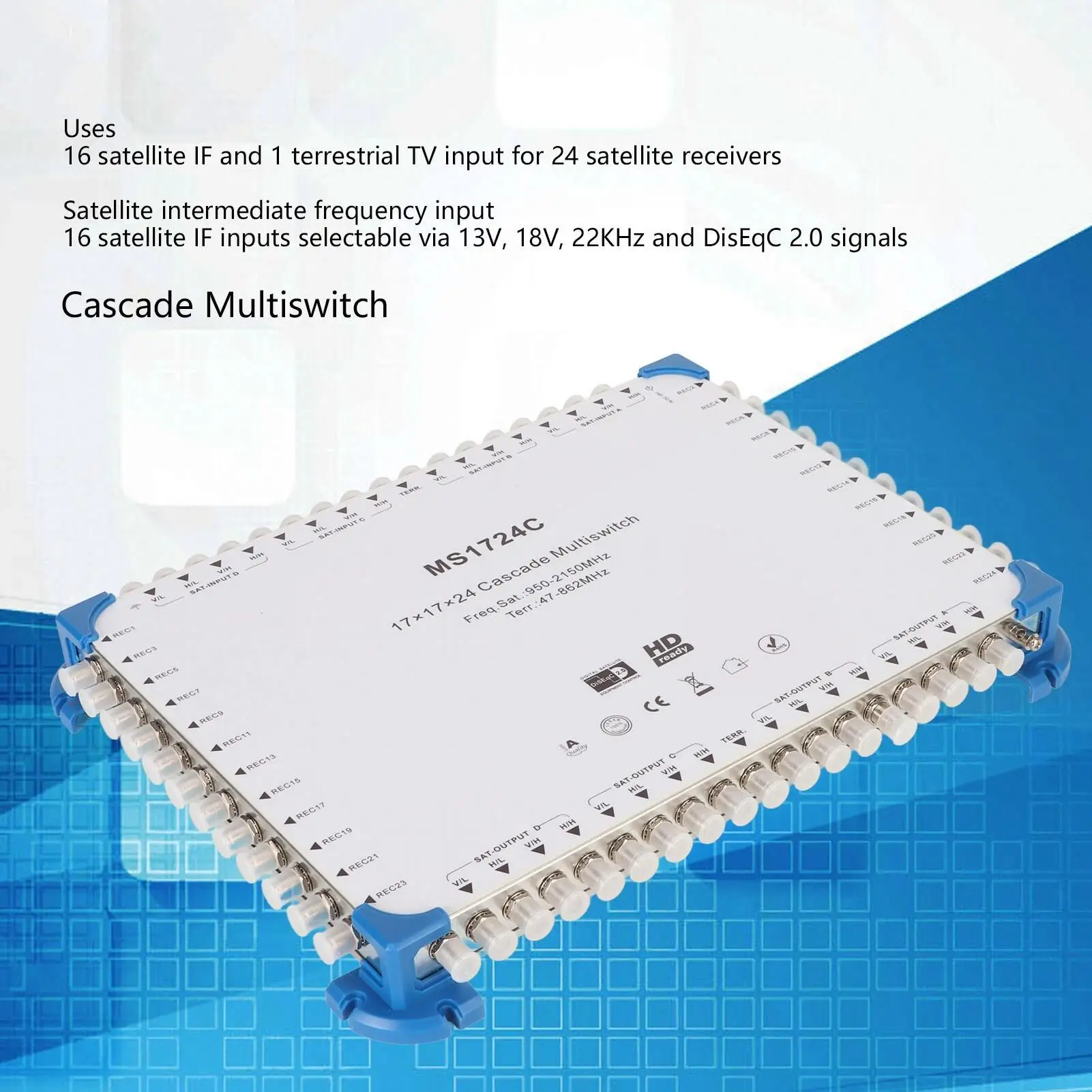 17x17x24 Cascade Multiswitch - Plug & Play for indoor Multi Channel Satellite Switch AC100-240V