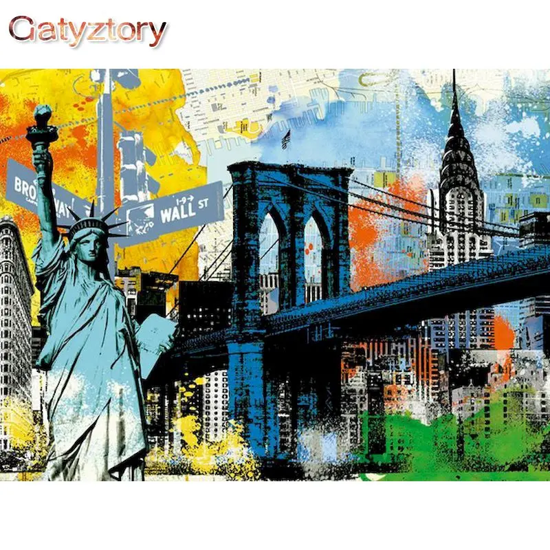 

GATYZTORY 40x50cm Oil Painting By Numbers New York Landscape DIY Gift Paint By Numbers On Canvas Home Decor Calligraphy Painting