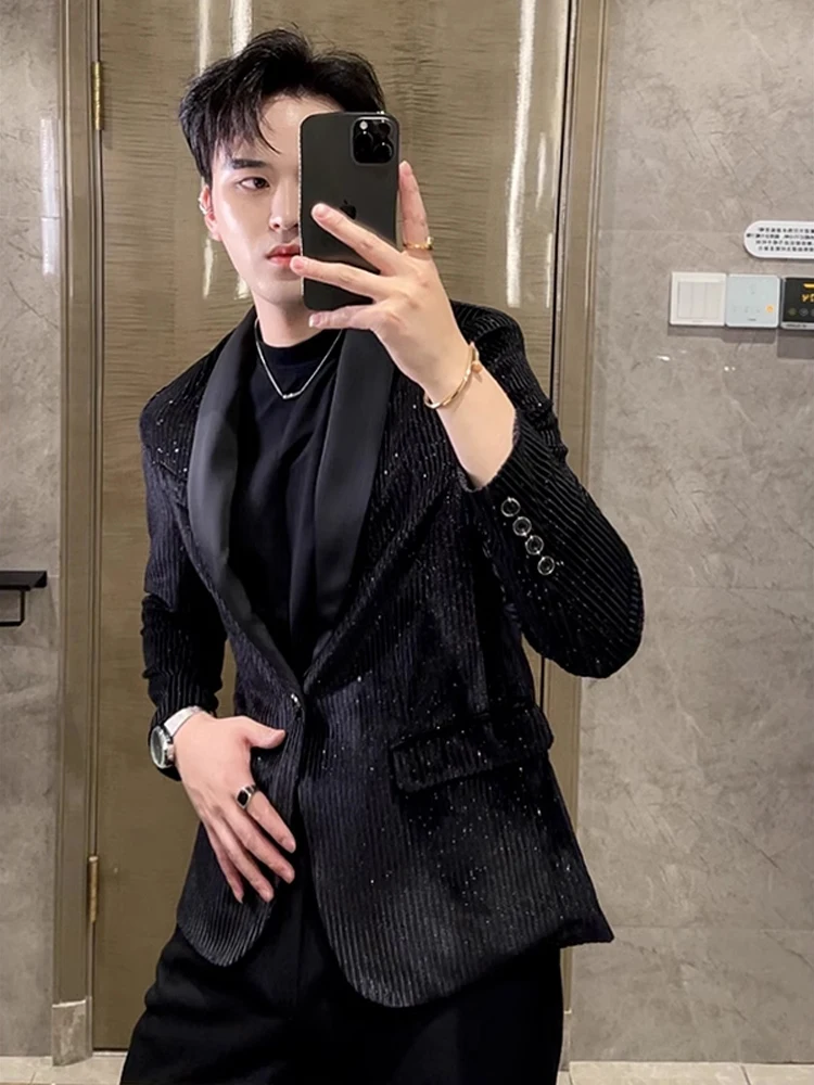 

Бархатный мужской костюм iny, весна-осень, Sli Haome, высококачественный, новинка 2024, молодежный модный костюм из полиэфирного волокна