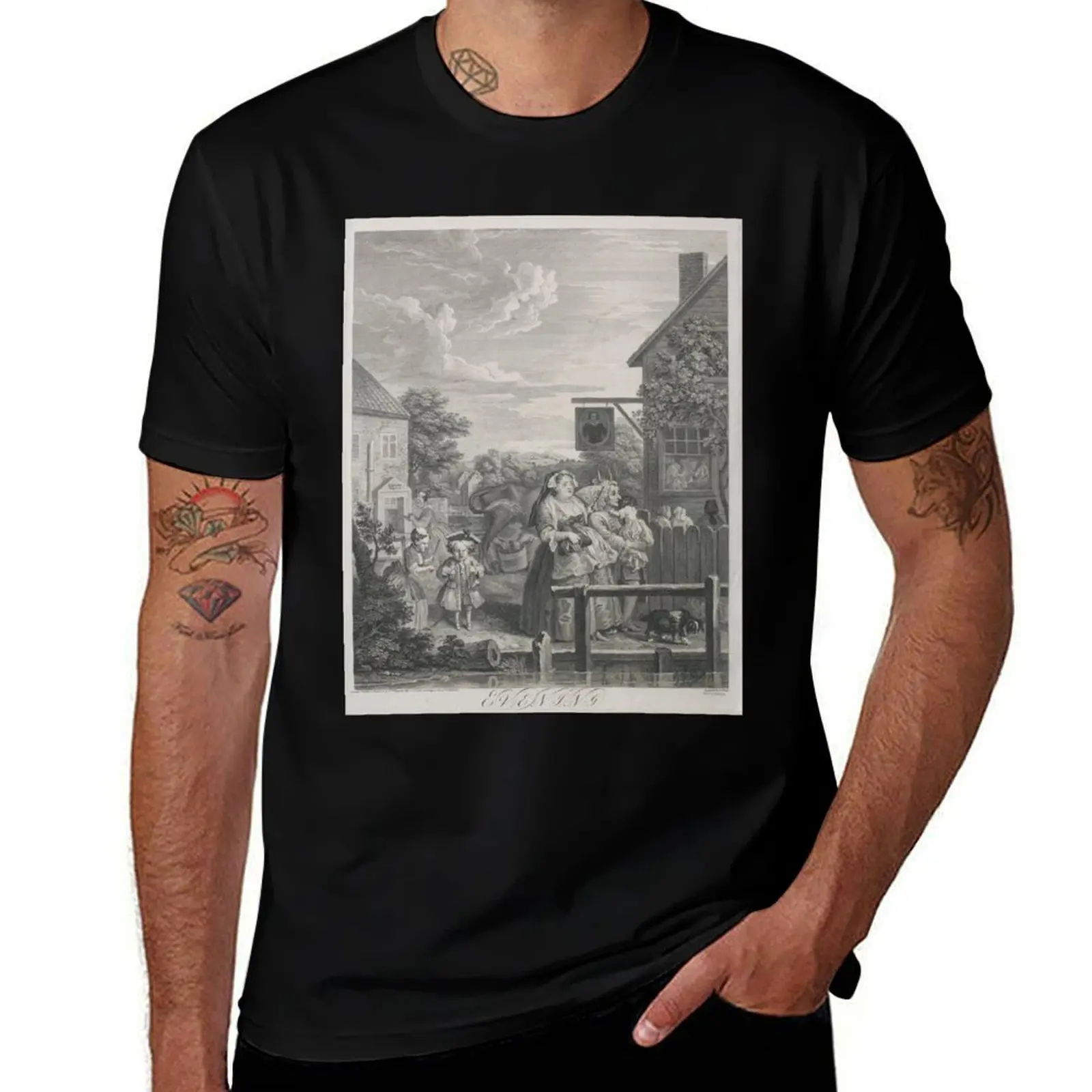 

William Hogarth (1697-1764) - The Four Times of the Day (1738) - 'Evening' - engraving series T-Shirt Big and Tall Gym T-Shirt