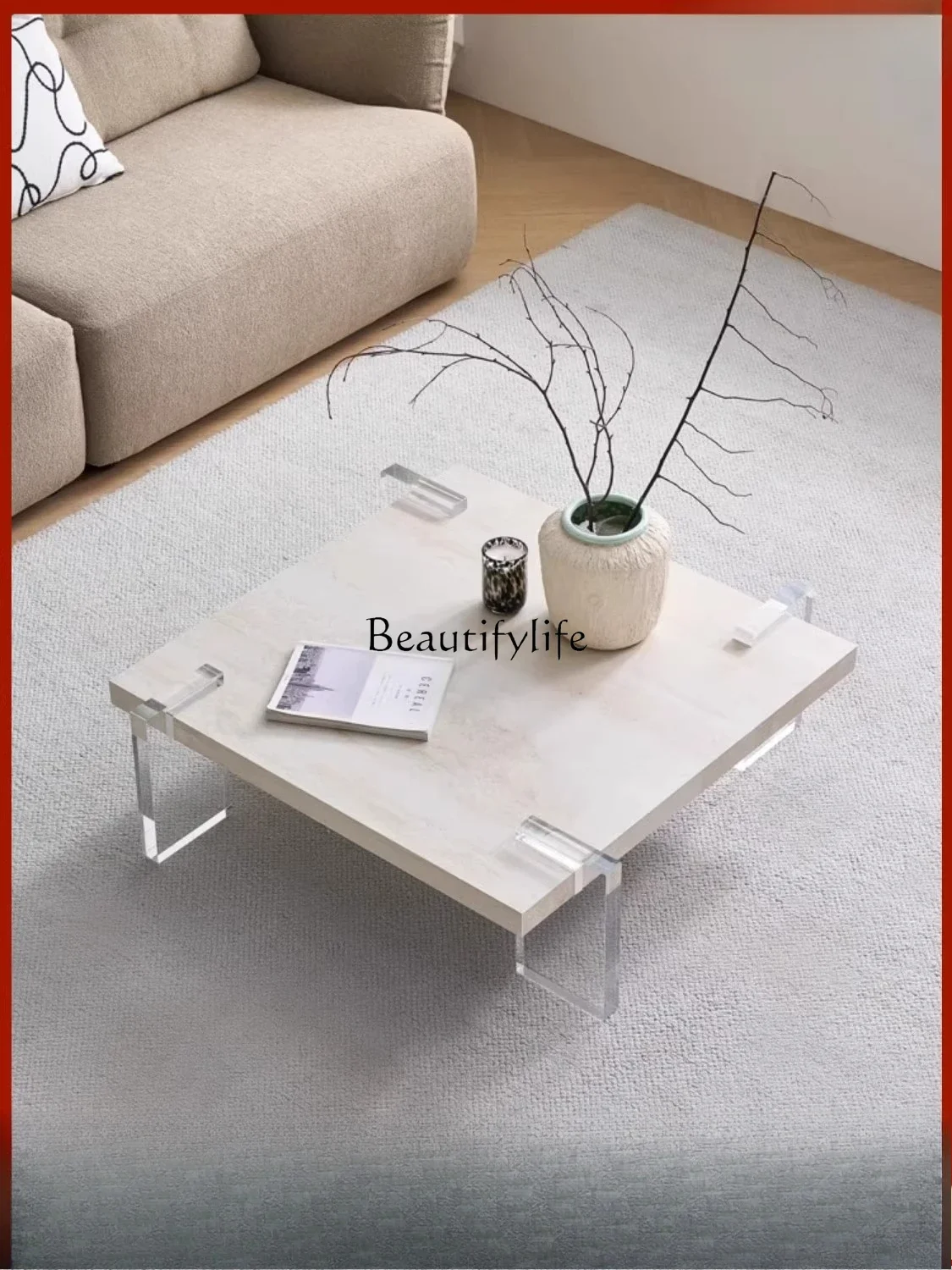 

ls 51Beibai travertine rock slab coffee table small apartment living room home modern simple style