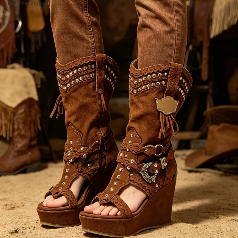women's-retro-sandals-summer-brown-elegant-medium-tube-wedge-gothic-buckle-peep-toe-high-heels-shoes-party-cosplay-boots