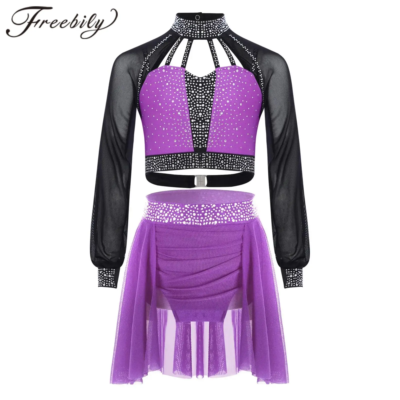 Children Skating Lyrical Dance Costume Kids Ballroom Modern Dancewear Performance Outfits Girls Ballet Dress Dancewear