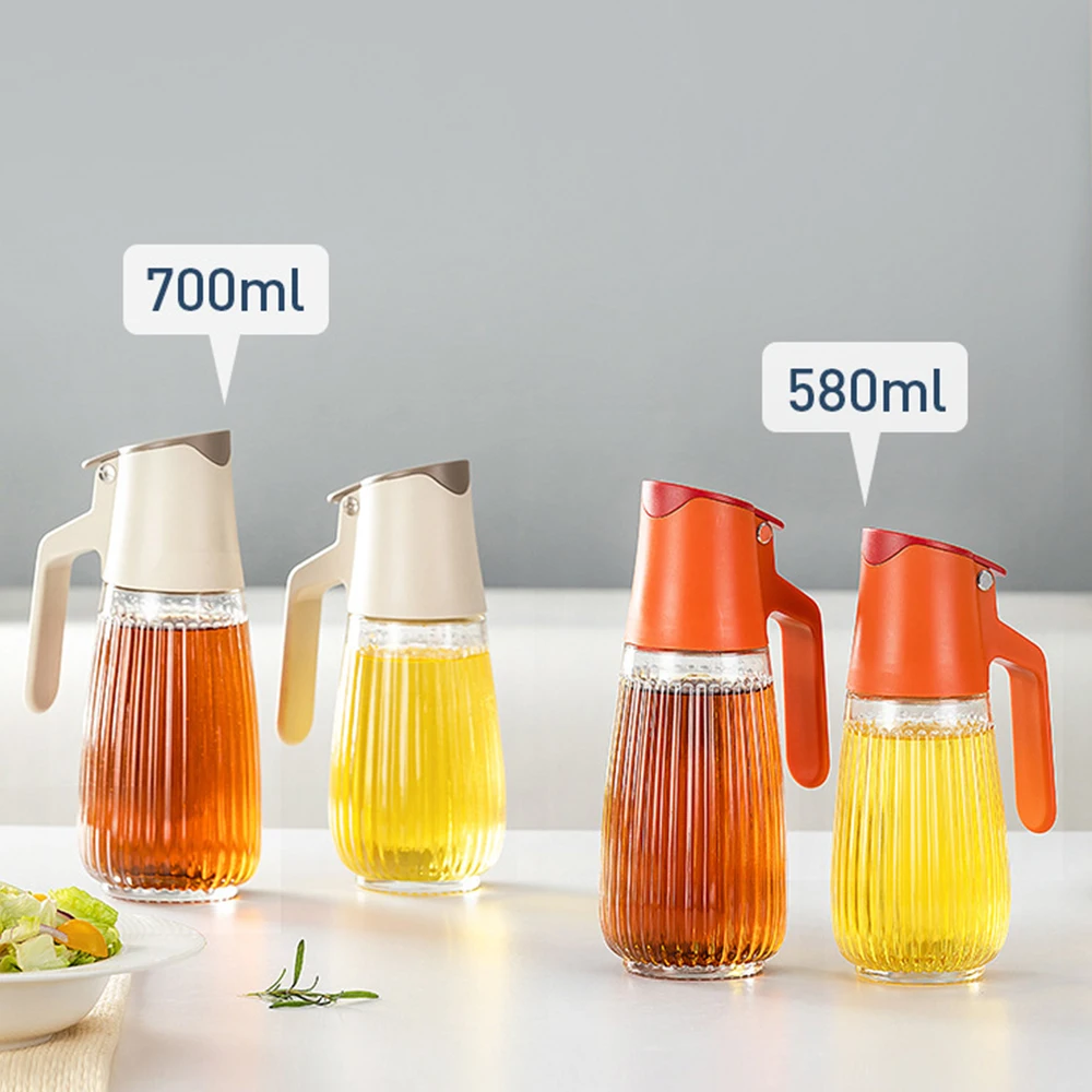 580ml/700ml Glass Olive Oil Bottle For Cooking Olive Oil Dispenser Auto Flip Condiment Container Seasoning Bottle Kitchen Gadget