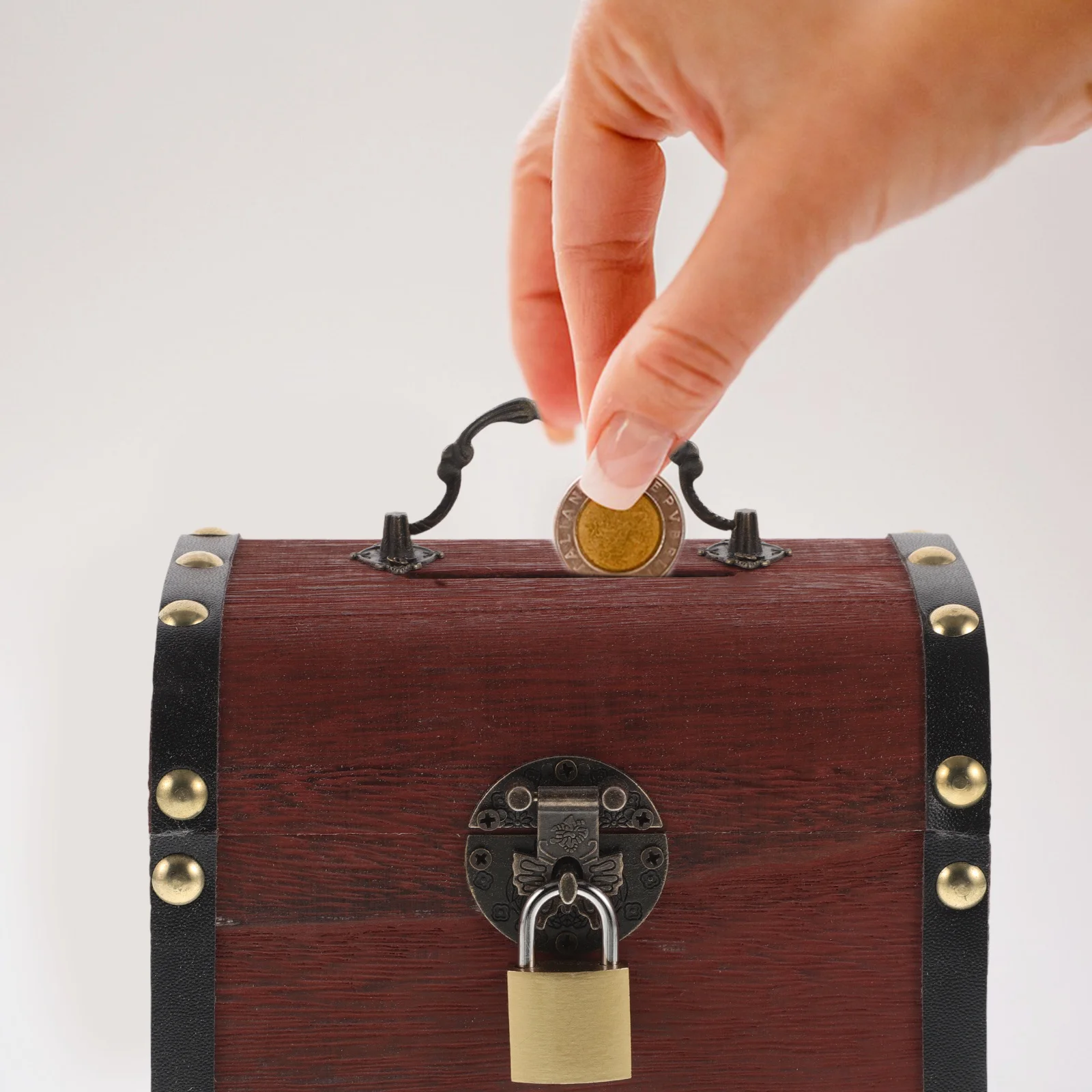 Tirelire pour enfants coffre au trésor en bois avec serrure boîte d'économie d'argent de grande capacité pour enfants cadeau éducatif créatif sécurisé