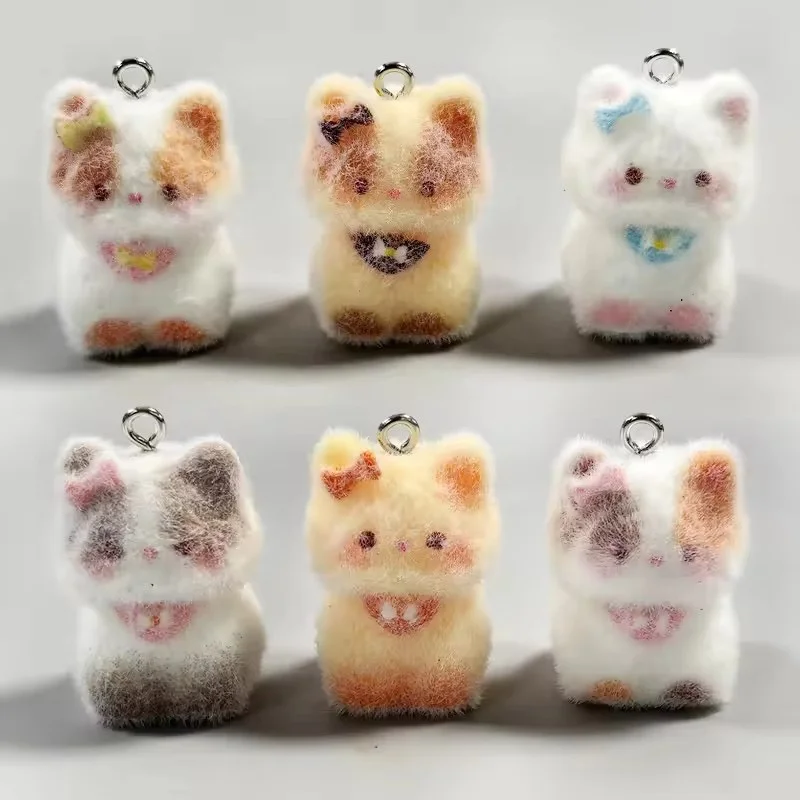 

Winter style 50pcs/lot color flocking effect animals cartoon cats shape resin dolls beads diy jewelry garment pendant accessory