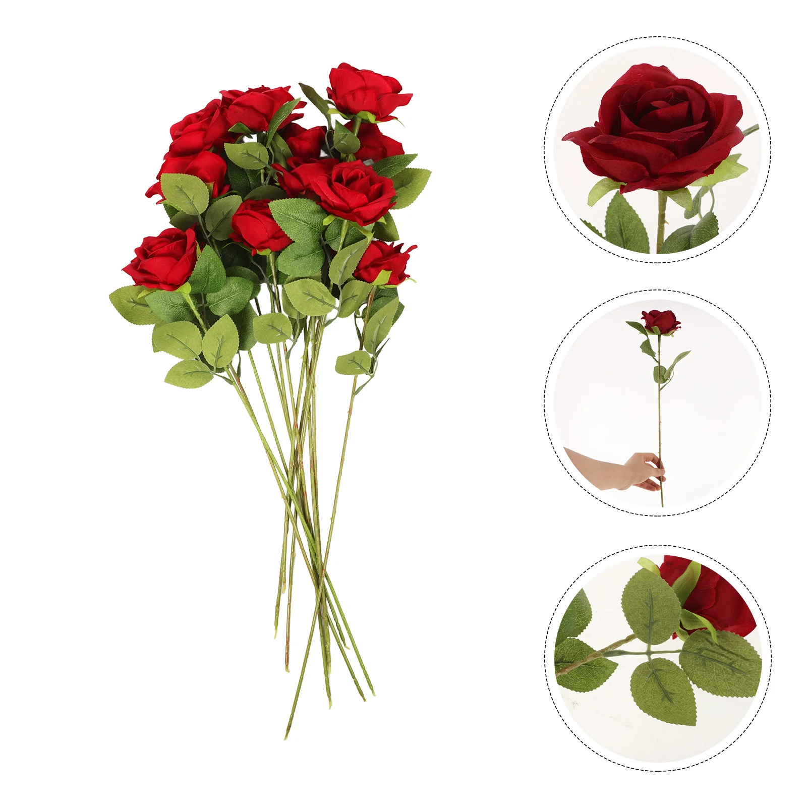 

12 Pcs Red Rose Petals Artificial Bouquet Fake Flowers For Home 5200X950X050CM Household Decor Faux Roses Wedding Stems