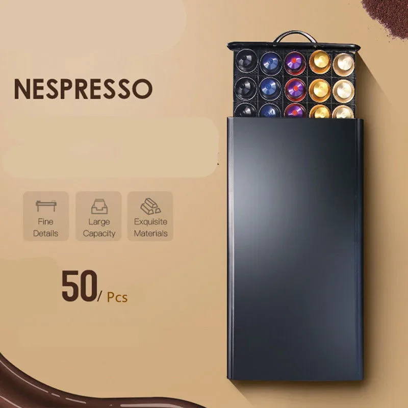 50 Pods Coffee Capsules Organizer Practical Coffee Pod Holder Rack Storage Drawer for 40pcs Nespresso Shelves Box Organizer