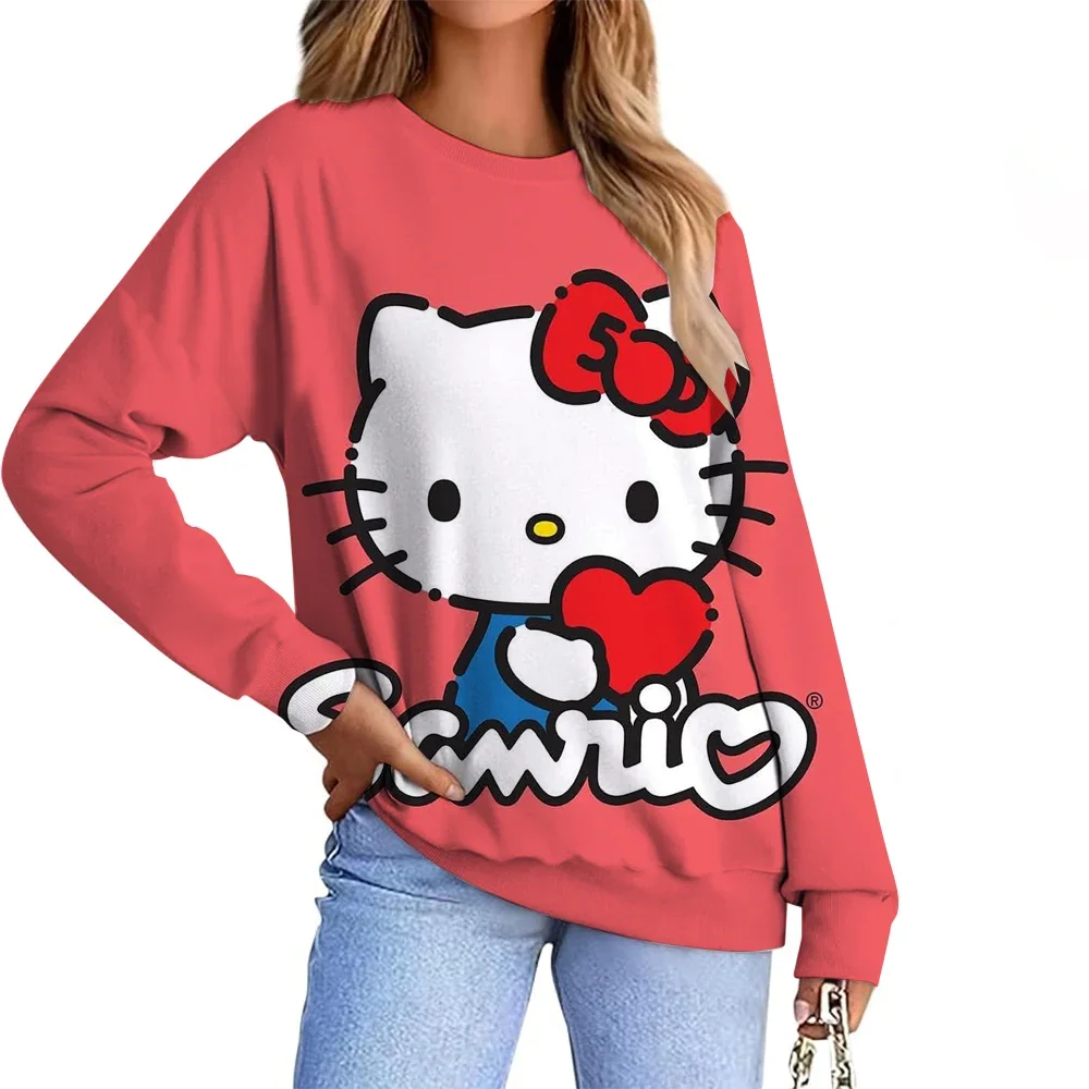 Hello Kitty mode imprimé sweat femmes belle Hello Kitty graphique kawaii confortable décontracté col rond sweat-shirt