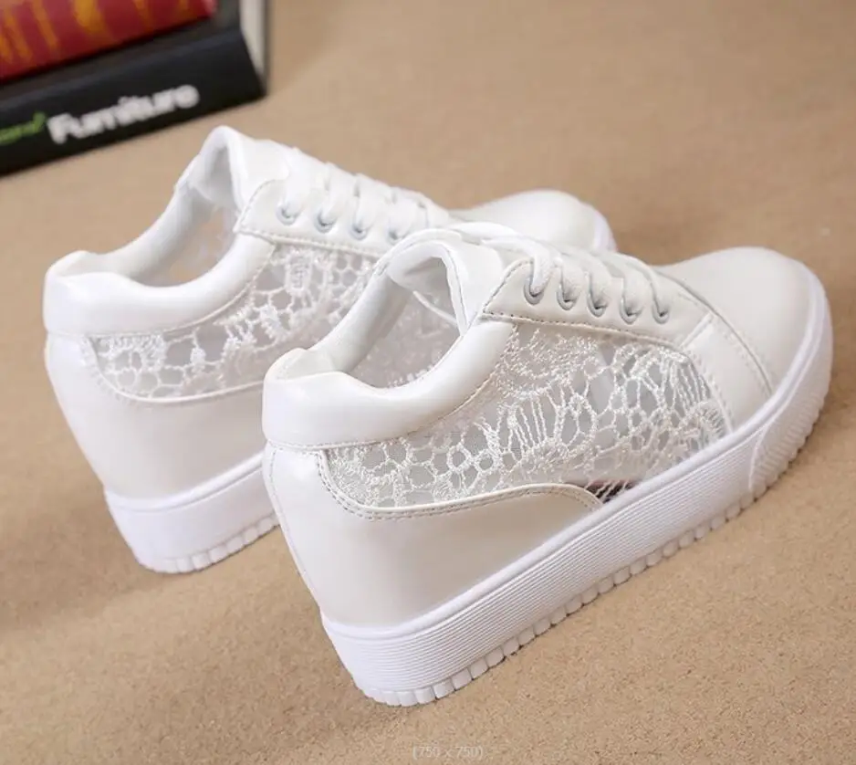 New Sexy Women Shoes High heels Black White lace Women Sneakers For Women Outdoor Sports New autumn Female Sneake Large size