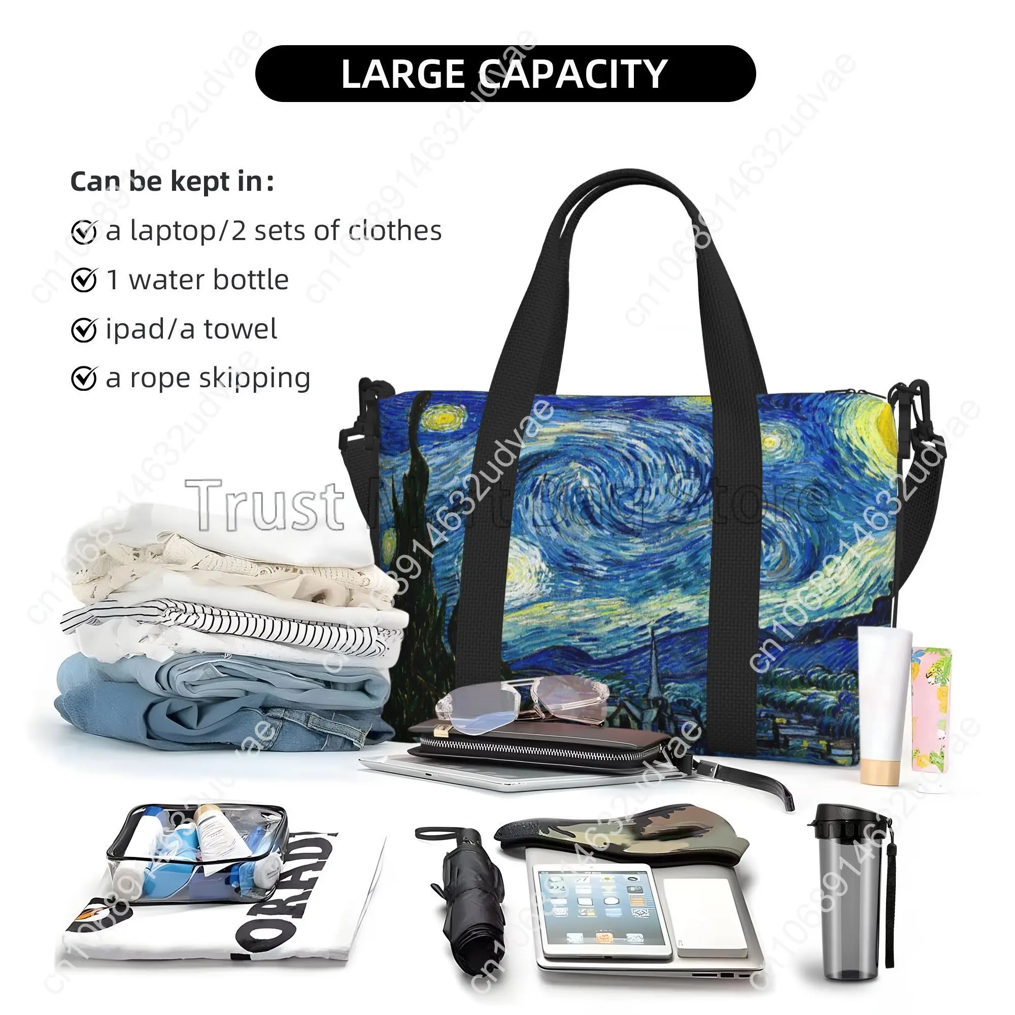 Van Gogh Starry Night Travel Duffel Bags Unisex Casual Workout Luggage Bag Portable Waterproof Bags Weekender Overnight Bag