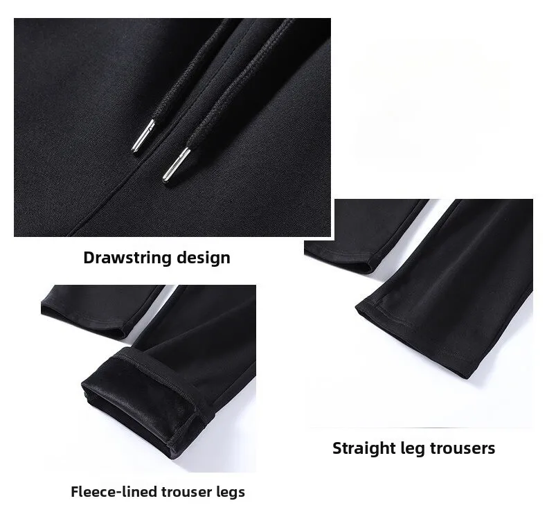 Nieuwe winterfleece voor heren en verdikte sportkleding en vrijetijdsbroeken, nauwsluitende, platte hoek, modieuze grote broeken
