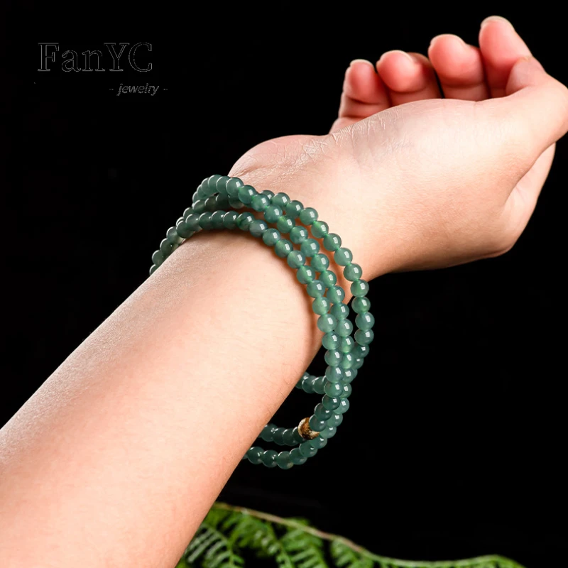 Myanmar A-Ware Jadeit blau Wasser 5mm Jade Perlenkette exquisite Mode Eis Jade drei Kreise Armband Damen Geschenk