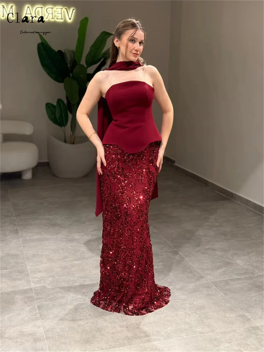 Clara Custom-made Tube Top Woman Dresses for Wedding Party Dresses Luxury 2025 Off-shoulder Fishtail Shiny Gala Dress Evening