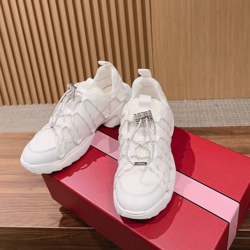 Designer Brand Original Square Button Water Diamond Mesh Dad Shoes Women's Genuine Leather Lace Sports and Leisure Shoes view 5