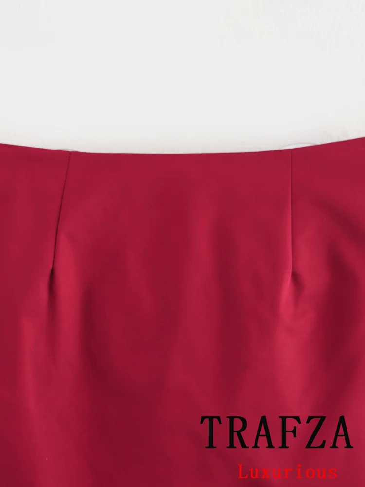 Trafza vintage casual chique saia feminina sólido arco zíper em linha reta tatting mini saia moda 2024 outono inverno saias de festa